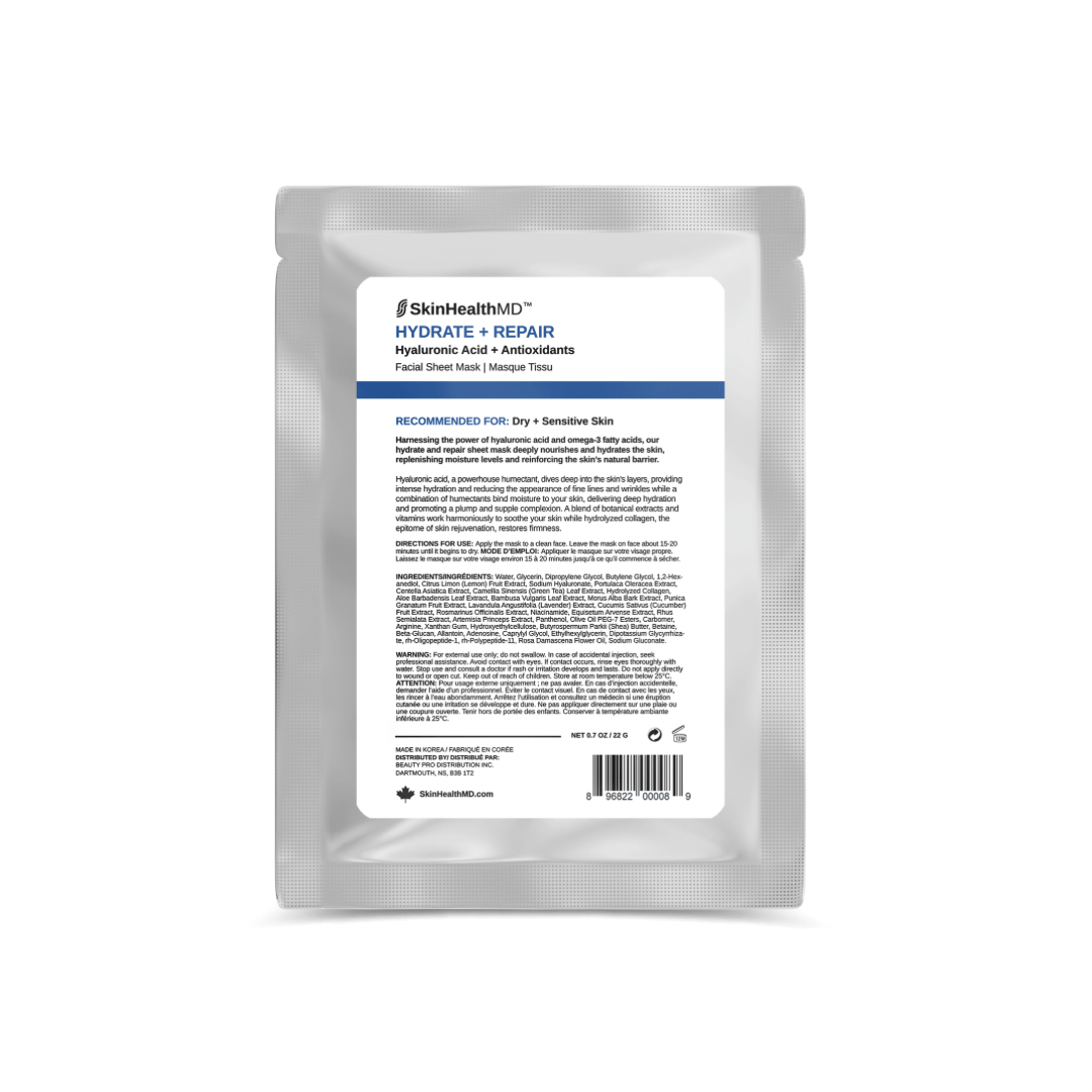 Hydrate + Repair Facial Sheet Mask with Hyaluronic Acid + Antioxidants - SkinHealthMD Advanced Skincare